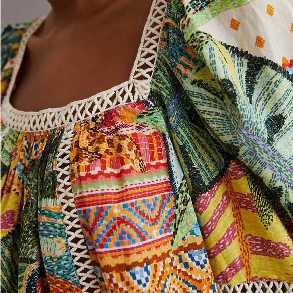 Farm Rio Lace Inset Peasant Blouse Size L - Picture 3 of 9